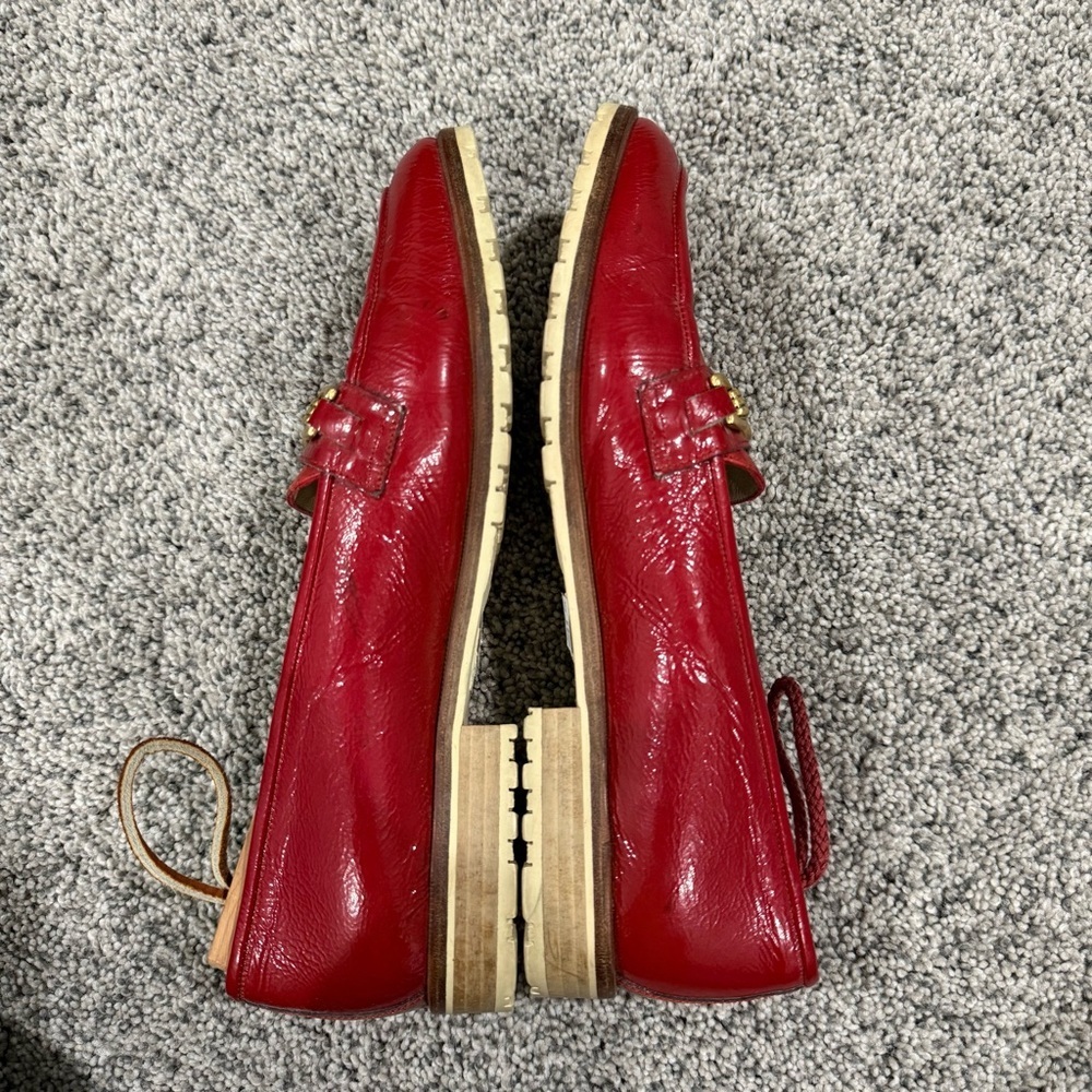 Vtg Bally Red Patent Leather Croc Emboss PointedToe Loafers Italy Women’s US 7.5 - Picture 4 of 13